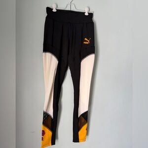 Puma Women’s Small Floral Mesh Leggings | Black Yellow Colorblock